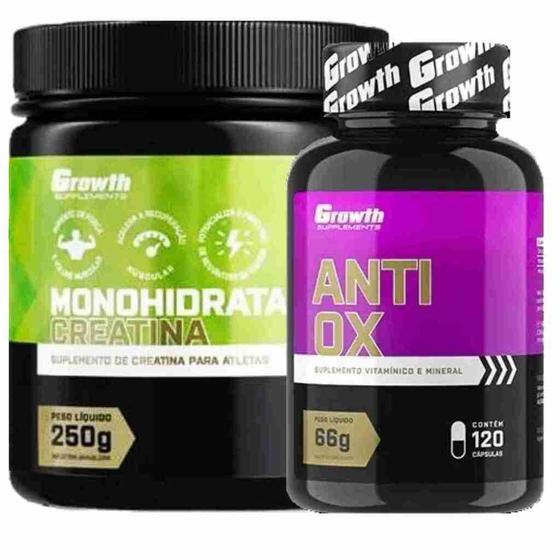 Creatina Pura 250g Monohidratada + Anti-Ox 120 Caps Growth Menor preço em Creatina Pura 250g Monohidratada + Anti-Ox 120 Caps Growth