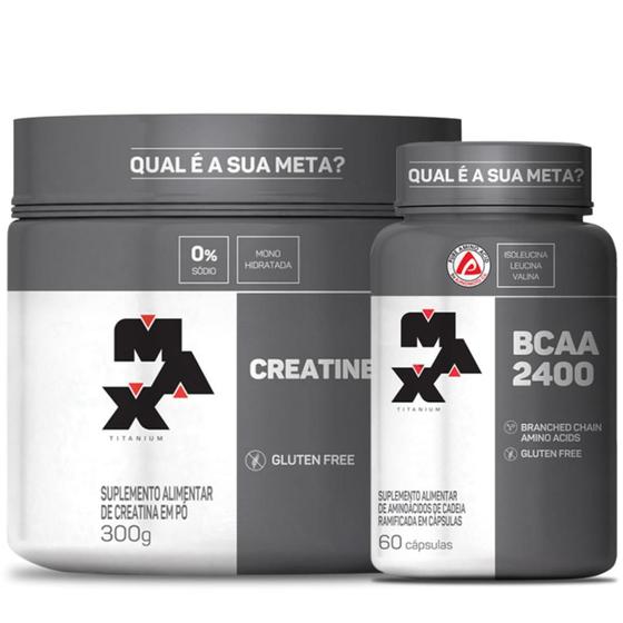 Imagem de Creatina Pura 300g + Bcaa 2400mg 60 Caps Max Titanium