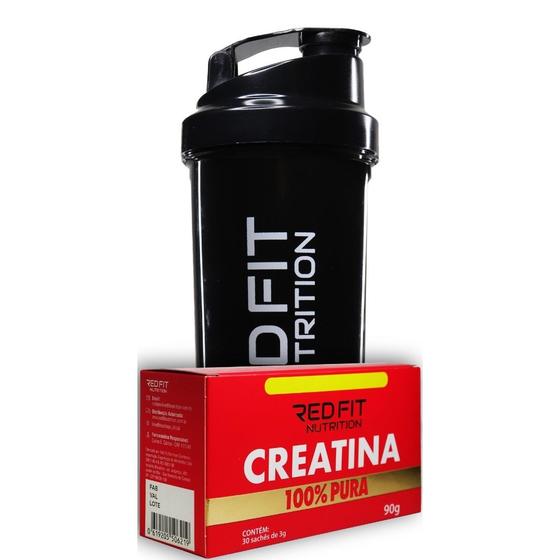 Imagem de Creatina Sachê 90g Shaker Preta 600ml - 100% Pura Importada - Red Fit Nutrition