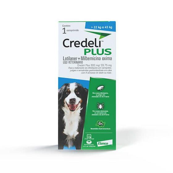 Imagem de Credeli Plus Antipulgas Carrapatos e Vermes Cães 22 a 45kg Elanco 1 Comprimido