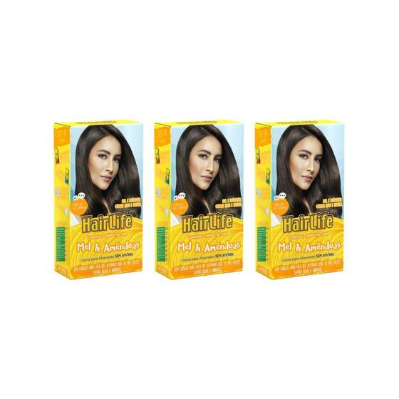 Imagem de Creme Alisante Hairlife Mel Amendoas 180G - Kit Com 3Un