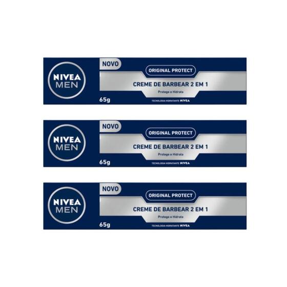 Imagem de Creme Barbear Nivea 65G 2 Em 1 Protect - Kit Com 3Un