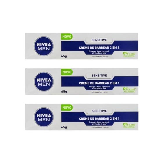 Imagem de Creme Barbear Nivea 65G 2 Em 1 Sensitive - Kit Com 3Un