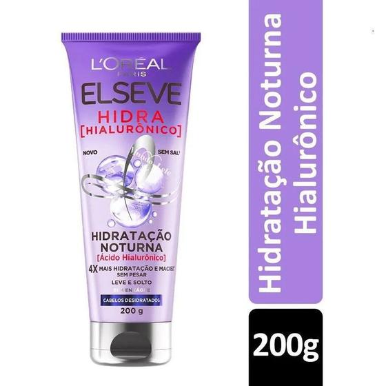 Imagem de Creme de Hidratação Noturna Elseve Loreal Paris Hidra Hialurônico 4x mais Maciez sem Pesar Cabelos Desidratados Sem Sal