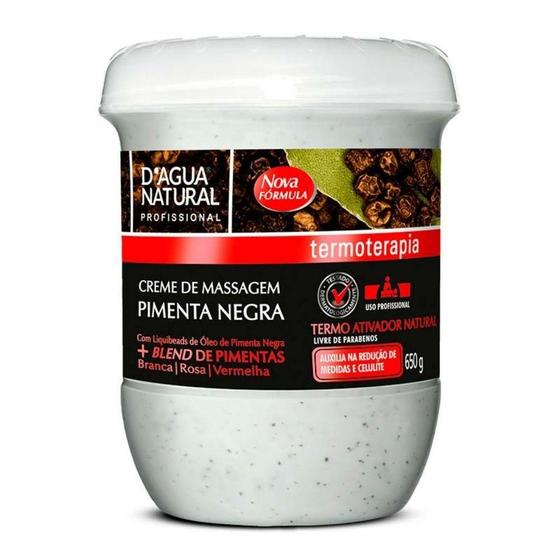 Creme de Massagem D'Água Natural Pimenta Negra 650g Menor preço em Creme de Massagem D'Água Natural Pimenta Negra 650g