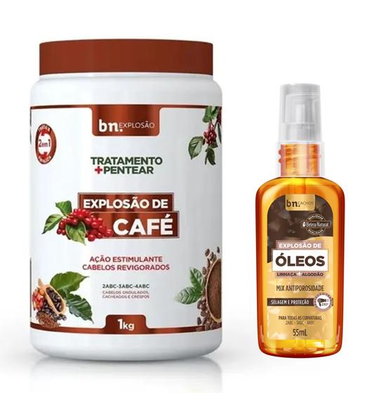 Imagem de Creme de Pentear Beleza Natural 1kg Explosao Cafe+ Explosão Óleos Linhaca/Algodao 55ml