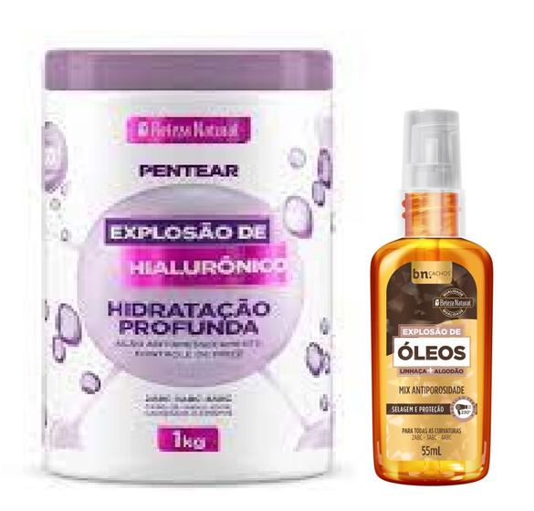 Imagem de Creme de Pentear Beleza Natural 1kg Explosao Hialuronico + Explosão Óleos Linhaça/Algodão 55ml