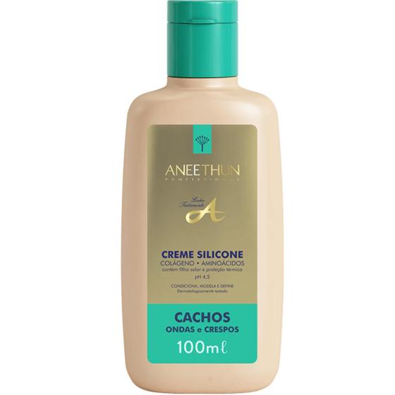 Imagem de Creme de Silicone Com Colageno e Aminoacidos Filtro Solar Ph 4,5 Cabelos Cacheados e Crespos 100ml Aneethun