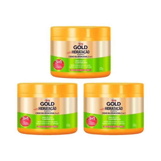 Imagem de Creme De Tratamento Niely Gold 430G Agua Coco - Kit Com 3Un