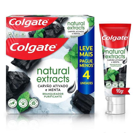 Imagem de Creme Dental Colgate Natural Extracts Carvão Ativado e Menta 4 unid 90g