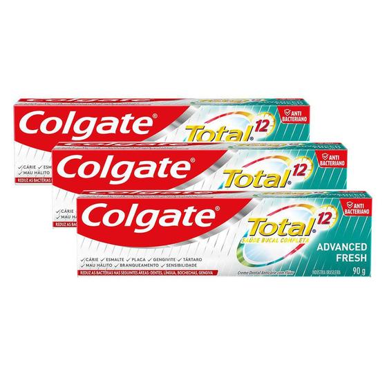 Imagem de Creme Dental Colgate Total 12 Advanced Fresh Gel 90g  Kit com três unidades