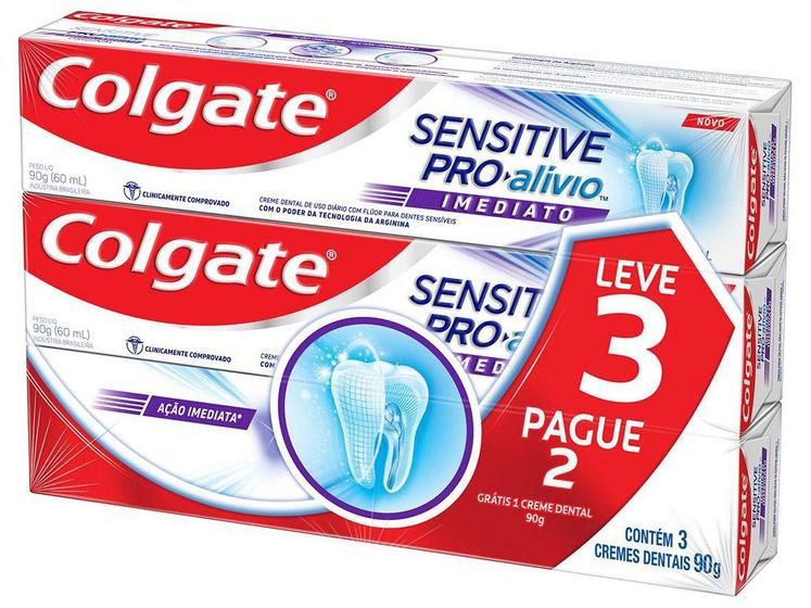 Creme Dental para Dentes Sensíveis Colgate – Sensitive Pró-Alívio Imediato 90g 3 Unidades