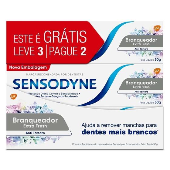 Imagem de Creme Dental Sensodyne Branqueador Extra Fresh 50g Embalagem com 3 Unidades