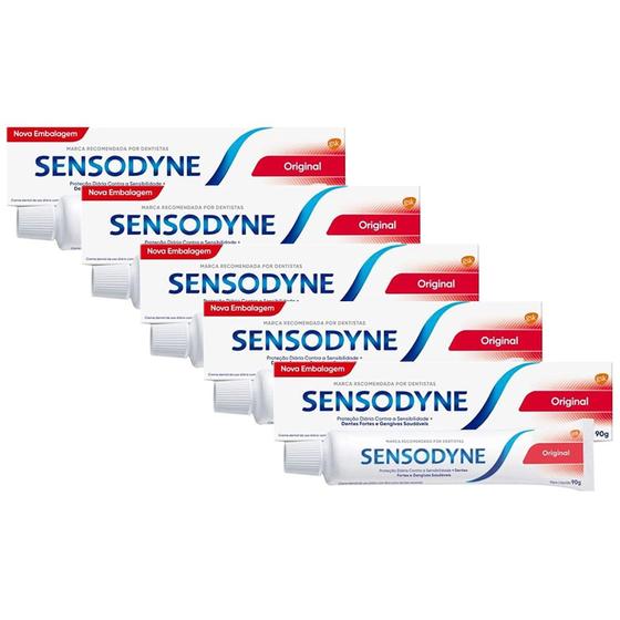 Imagem de Creme Dental Sensodyne Original para Dentes Sensíveis 90g  Kit com cinco unidades