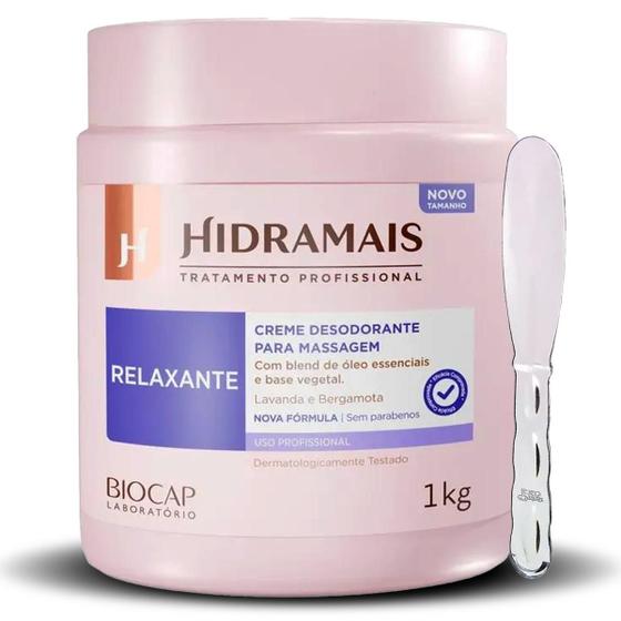 Imagem de Creme Desodorante Massagem Relaxante 1kg Hidramais + Espátula Acrílica Média