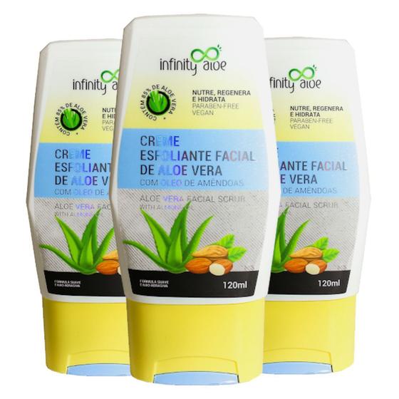 Imagem de Creme Esfoliante Facial Vegano de Aloe Vera com Óleo de Amêndoas 120ml Kit com 3