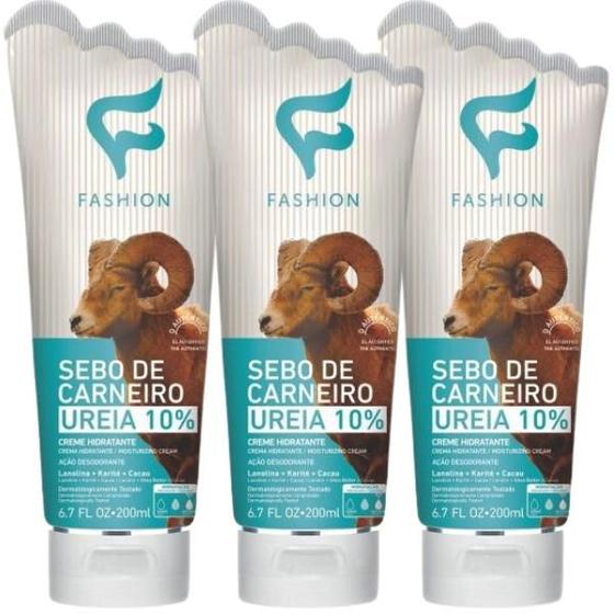 Imagem de Creme Fashion Sebo de Carneiro Ureia 10% Bisnaga 200ml Kit 3 Unidades