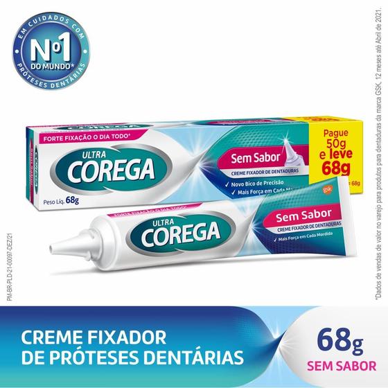 Imagem de Creme Fixador De Dentadura Corega Ultra Sem Sabor 68G