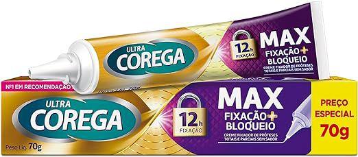 Imagem de Creme Fixador de Dentadura Ultra Corega Max Fixação Sem Sabor 70g