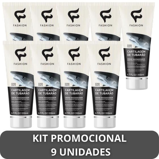 Imagem de Creme Massageador Fashion Cartilagem de Tubarão Bisnaga 200ml Kit 9 Unidades