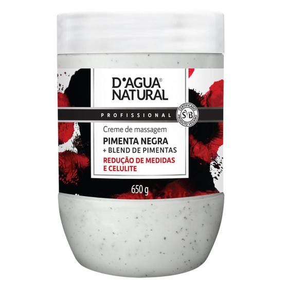 Imagem de Creme Massagem Pimenta Negra Redutor Medidas E Celulite 650g D'Agua Natural