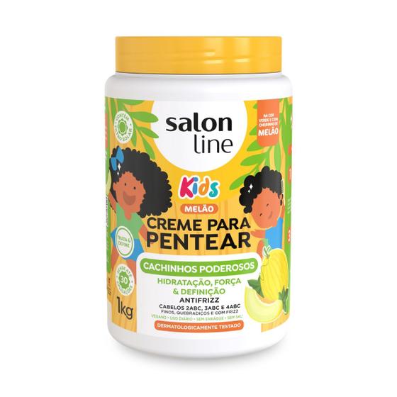 Imagem de Creme P/ Pentear Kids Cachos Definidos Hidratação Antifrizz Acabamento Ondulados Crespos Melão Salon Line 1kg