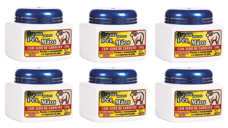 Imagem de Creme Para Mãos e Pés Sebo de Carneiro 240g San Jully Kit com 6 Potes