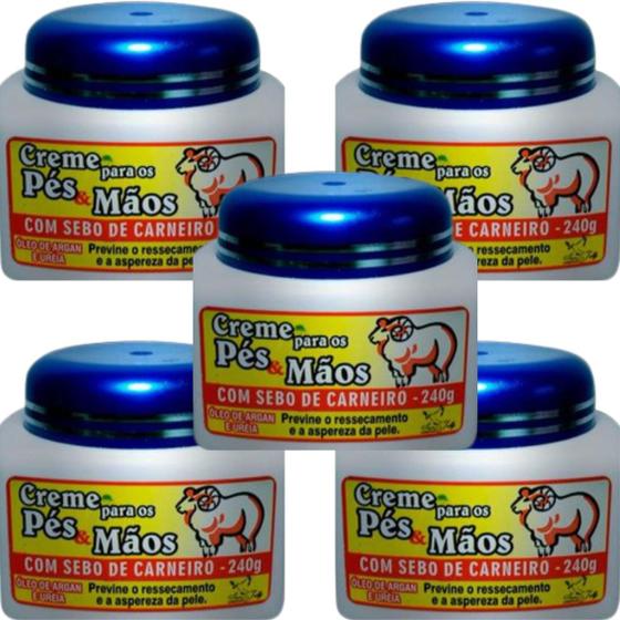 Imagem de Creme para os Pés e Mãos San Jully Com Sebo de Carneiro Pote 240g Kit 5 Unidades