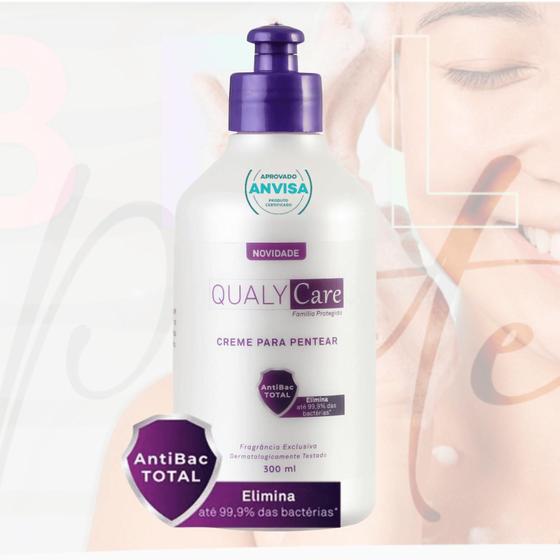 Imagem de Creme para pentear 99,9% antibac todos os tipos de cabelo ação anti bacteria qualycare 300ml