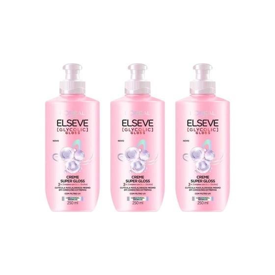 Imagem de Creme Para Pentear Elseve 200Ml Glycolic Gloss - Kit C/3Un