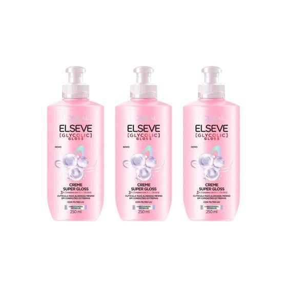 Imagem de Creme Para Pentear Elseve 200Ml Glycolic Gloss - Kit C/3Un