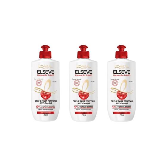 Imagem de Creme Para Pentear Elseve 250Ml Reparacao Total 5- Kit C/3Un