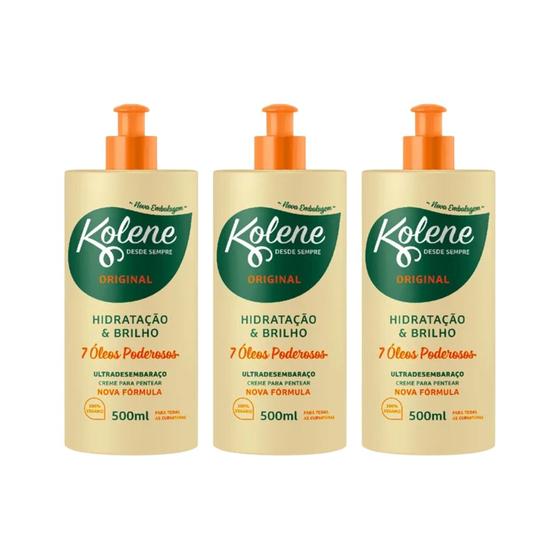 Imagem de Creme Para Pentear Kolene Original 500ml - Kit C/ 3un