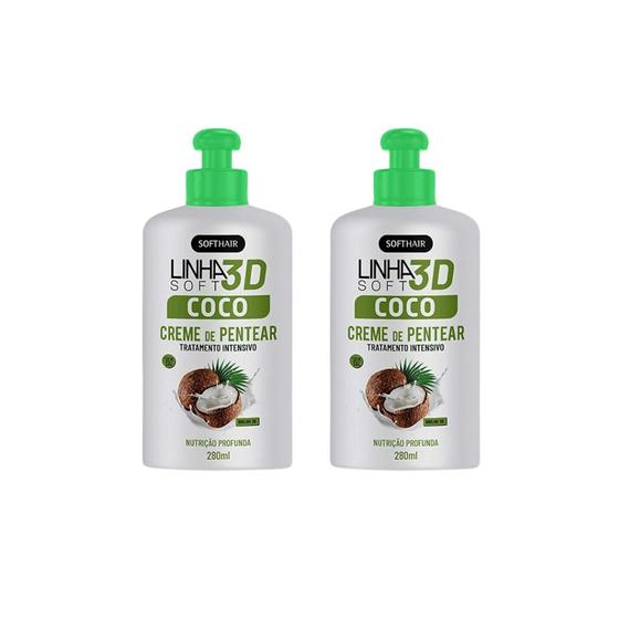 Imagem de Creme Para Pentear Soft Hair 280ml Coco 3D - Kit C/ 2un