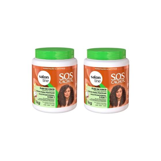 Imagem de Creme Pentear Salon Line 1Kg Sos Cachos 5Em1 Oleo Coco - 2Un