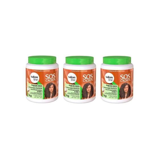 Imagem de Creme Pentear Salon Line 1Kg Sos Cachos 5Em1 Oleo Coco - 3Un