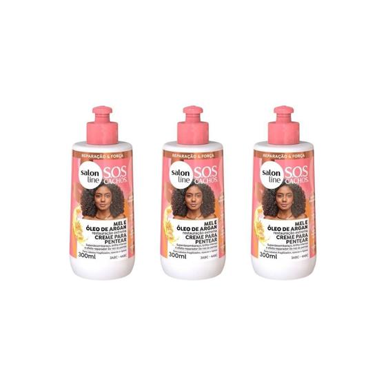 Imagem de Creme Pentear Salon Line 300Ml Sos Cachos Mel Restaura - 3Un