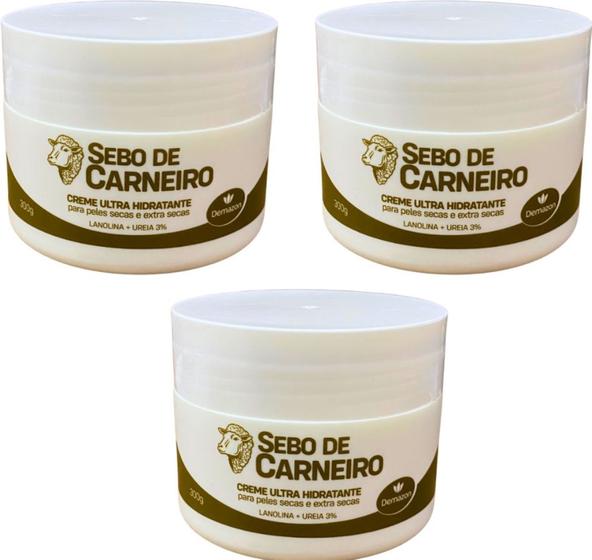 Imagem de CREME ULTRA HIDRATANTE SEBO DE CARNEIRO LANOLINA +UREIA 300gr DEMAZON  kit 3und