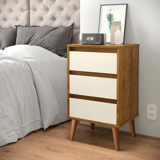 Imagem de Criado Mesa De Cabeceira Retrô Com Gaveta Wood Freijó/Off White