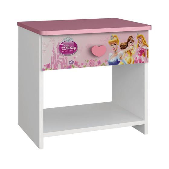 Imagem de Criado Mudo Infantil 1 Gaveta Princesas Disney Happy Pura Magia Branco/Rosa