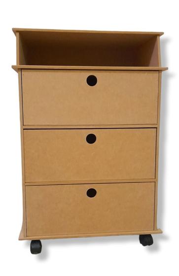 Imagem de Criado Retro Com 3 Gavetas Nicho Com Rodas Organizador Mdf