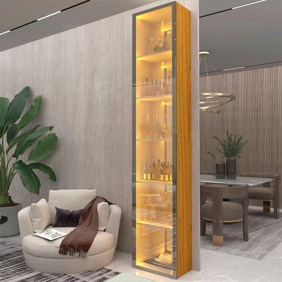 Imagem de Cristaleira 1 Porta Reflecta com Fita Led com Espelho Luminare 100% Mdf