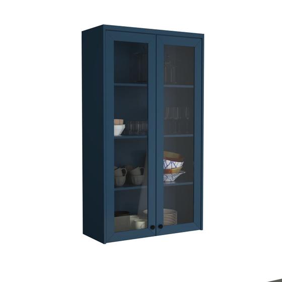 Imagem de Cristaleira 80cm 2 Portas com Vidro Cozinha Sevilha Azul Órion