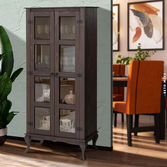 Imagem de Cristaleira Antiga Madeira Maciça Com Portas Em Vidro Imbuia Shop JM