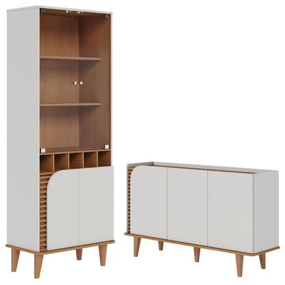 Imagem de Cristaleira e Aparador Buffet Para Sala Jurerê Off White Matte Freijó  Colibri