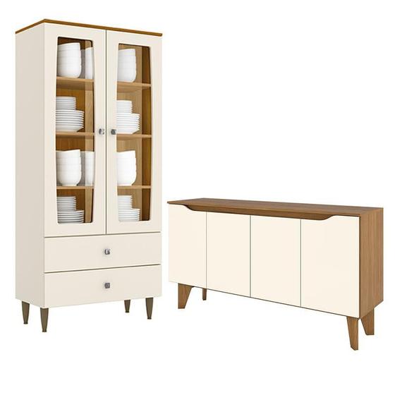 Cristaleira Liz e Aparador Buffet Ambar Off White Nature Henn Menor preço em Cristaleira Liz e Aparador Buffet Ambar Off White Nature Henn