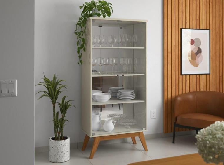 Imagem de Cristaleira OR Estilo Retrô Com Portas em Vidro Temperado Cor Off White