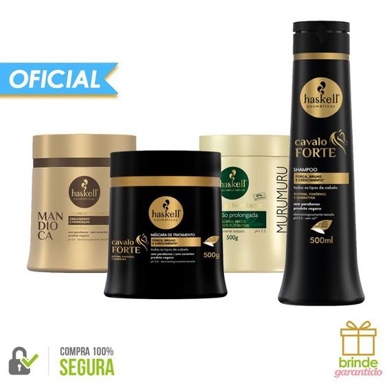 Imagem de Cronograma Haskell Cavalo Forte, Mandioca e Murumuru 500g + Shampoo Cavalo 500ml