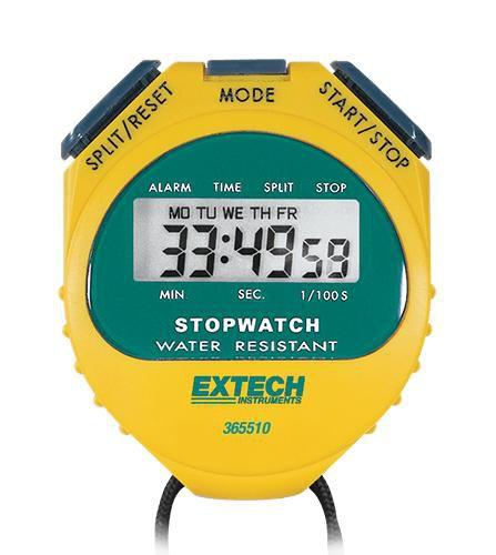 Imagem de Cronômetro Digital 1/100S 12/24H com calendário e alarme á prova dágua Extech 365510