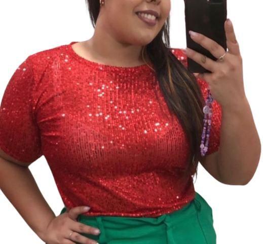 Imagem de Croped Blusa Feminino de Paete Plus Size e Tam M Pink Pret